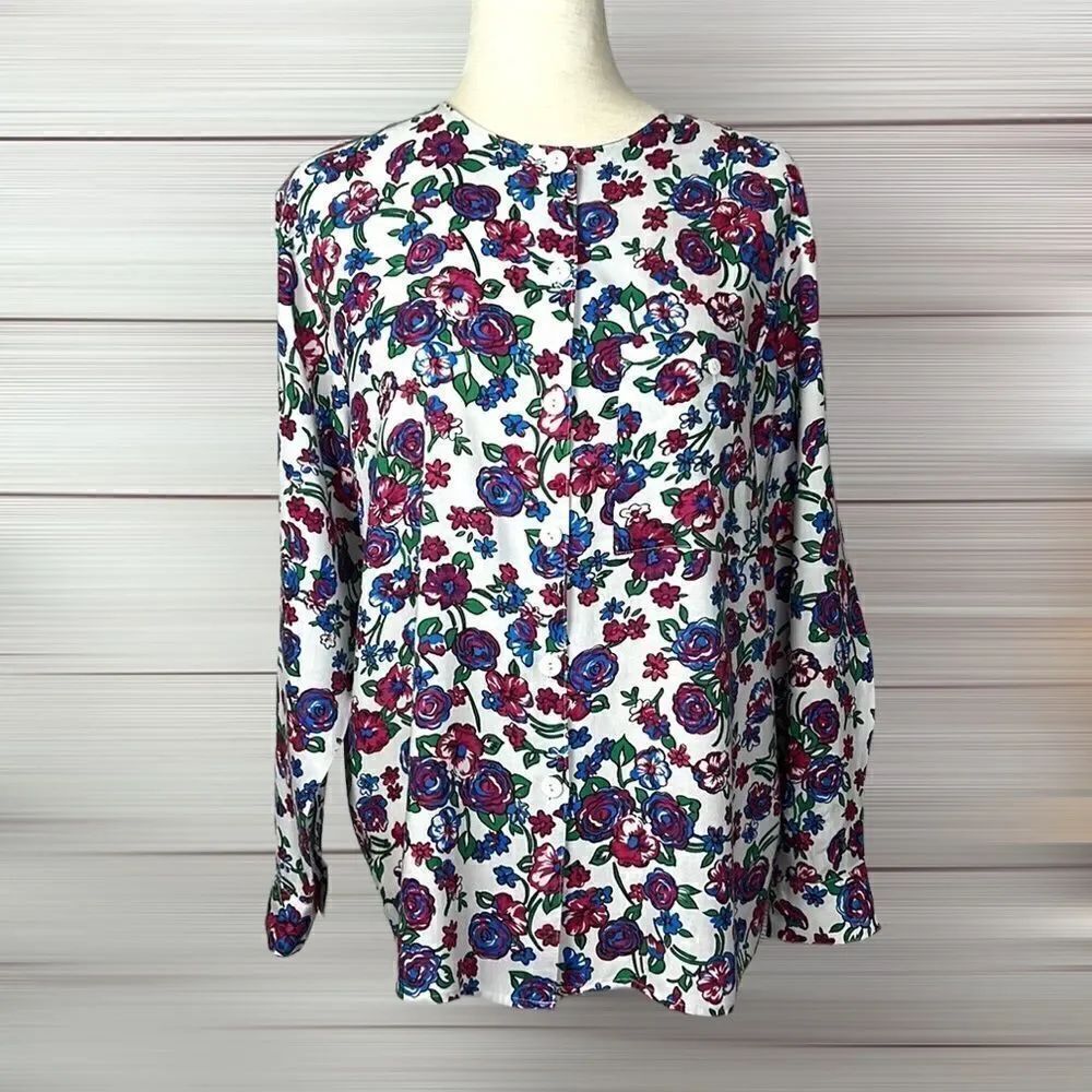Oscar de la Renta Expressions Vintage Floral Blouse Tunic Top